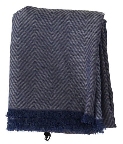Blauer Zickzack-Schal aus Wolle Unisex-Halswickelschal