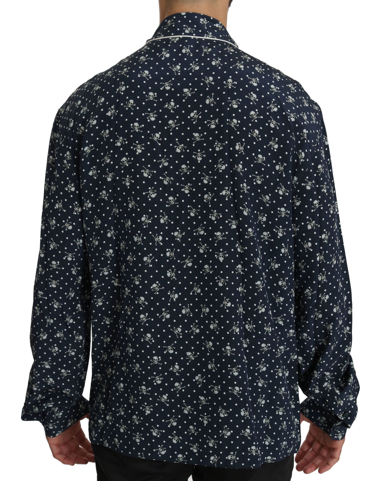 Blaues Seidentop mit Totenkopfdruck Nachtwäsche Shirt