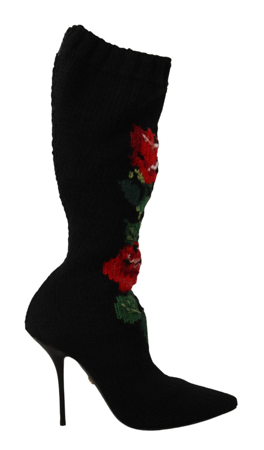 Schwarze Stretch-Socken Rote Rosen Booties Schuhe
