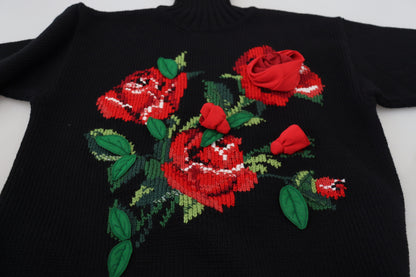 Schwarzer Rollkragenpullover Rote Rosen Pullover