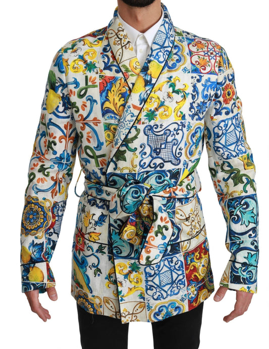 Majolika Brokat Leinen Morgenmantel Jacke