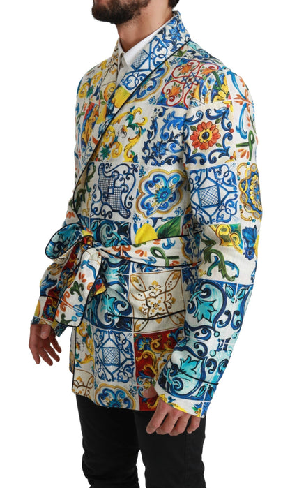 Majolika Brokat Leinen Morgenmantel Jacke