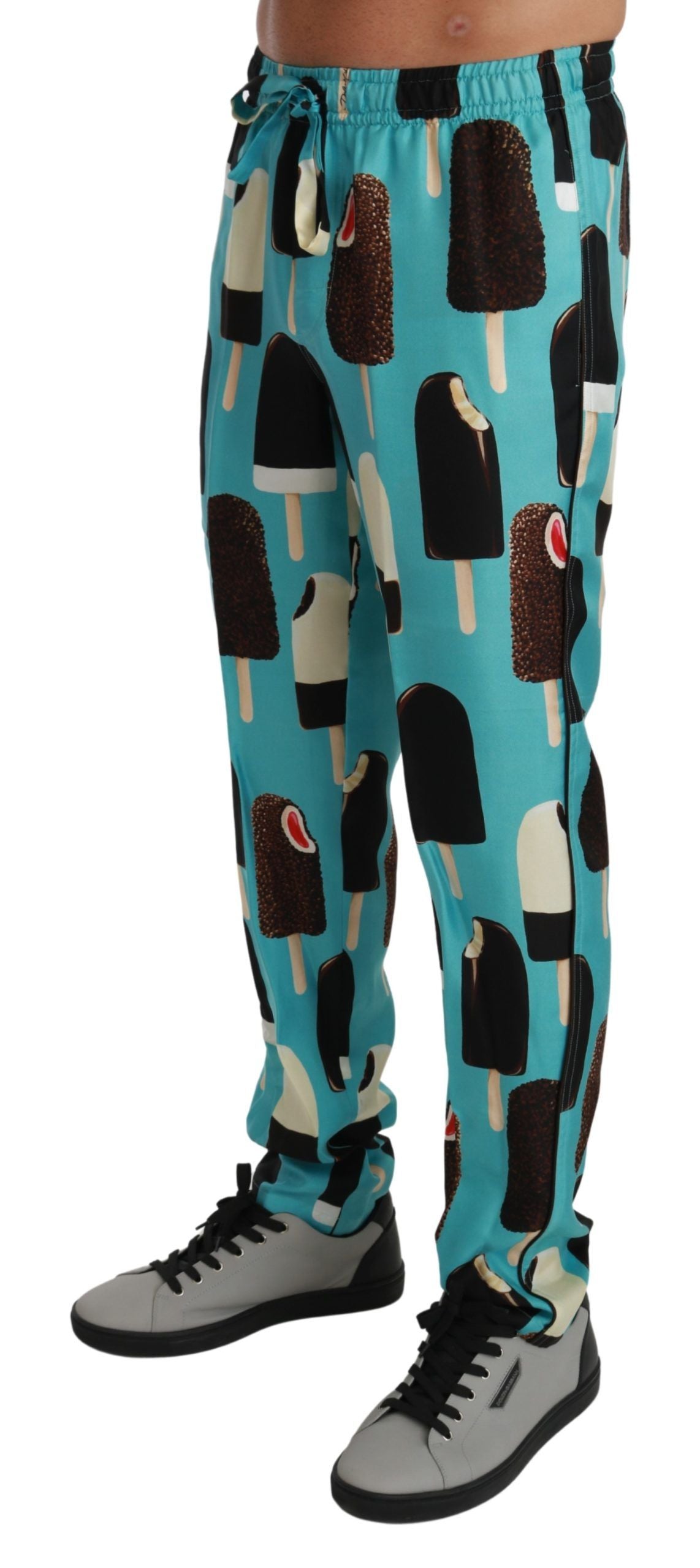 Blaue Seiden-Eiscreme Lounge-Hose mit Druck
