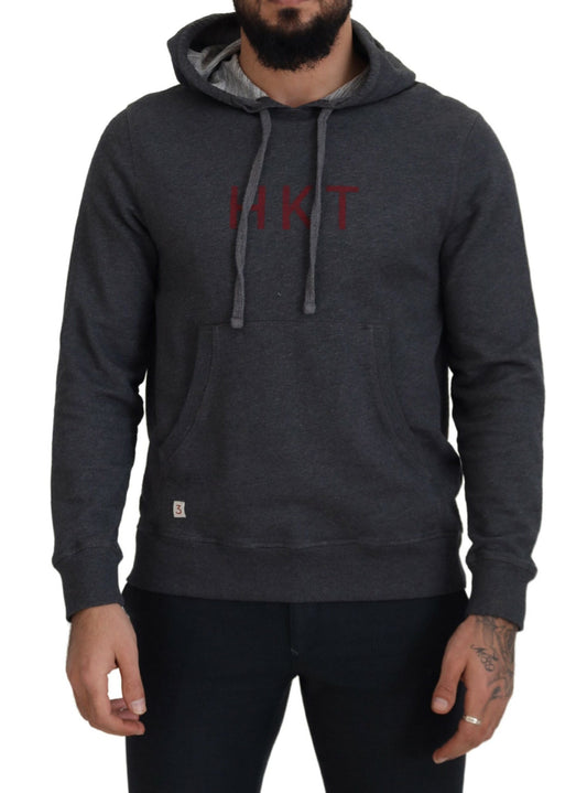 Grauer Langarmpullover aus Baumwolle mit Kapuze