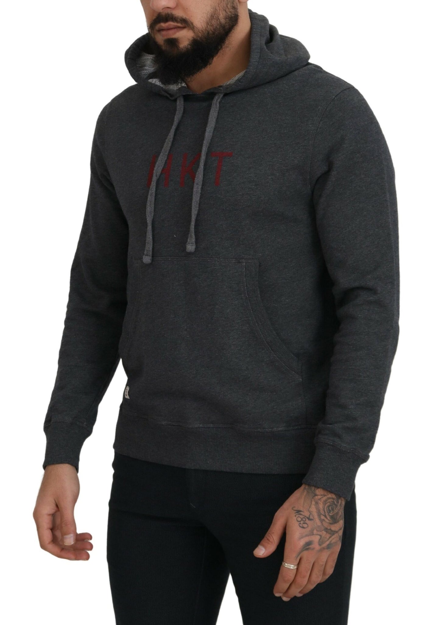 Grauer Langarmpullover aus Baumwolle mit Kapuze