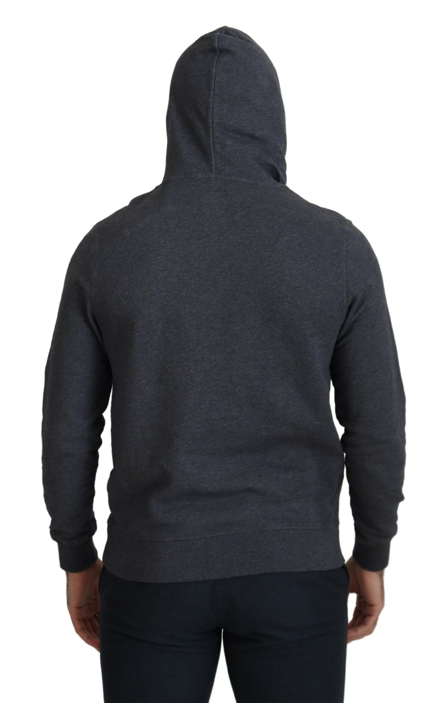 Grauer Langarmpullover aus Baumwolle mit Kapuze