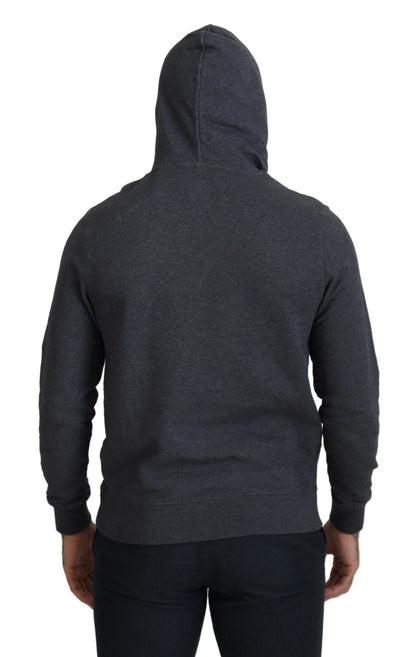 Grauer Langarmpullover aus Baumwolle mit Kapuze