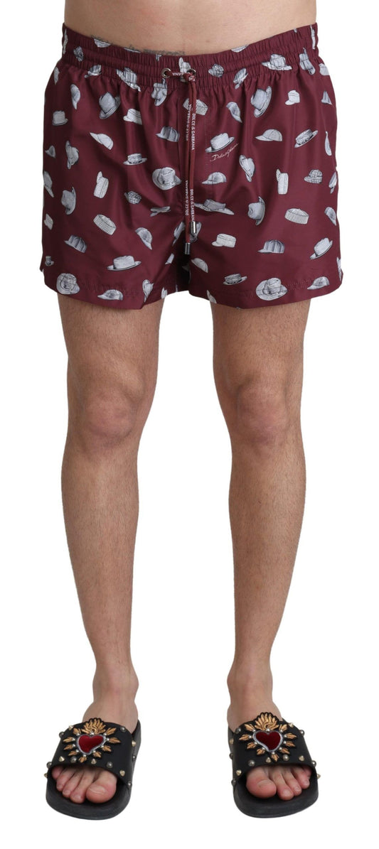 Maroon Hüte Print Strandbekleidung Shorts Bademode