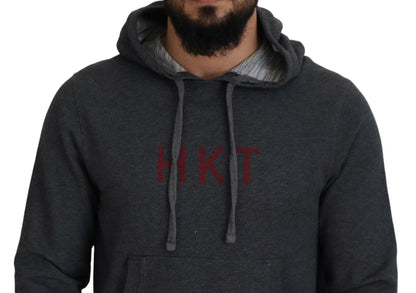 Grauer Langarmpullover aus Baumwolle mit Kapuze
