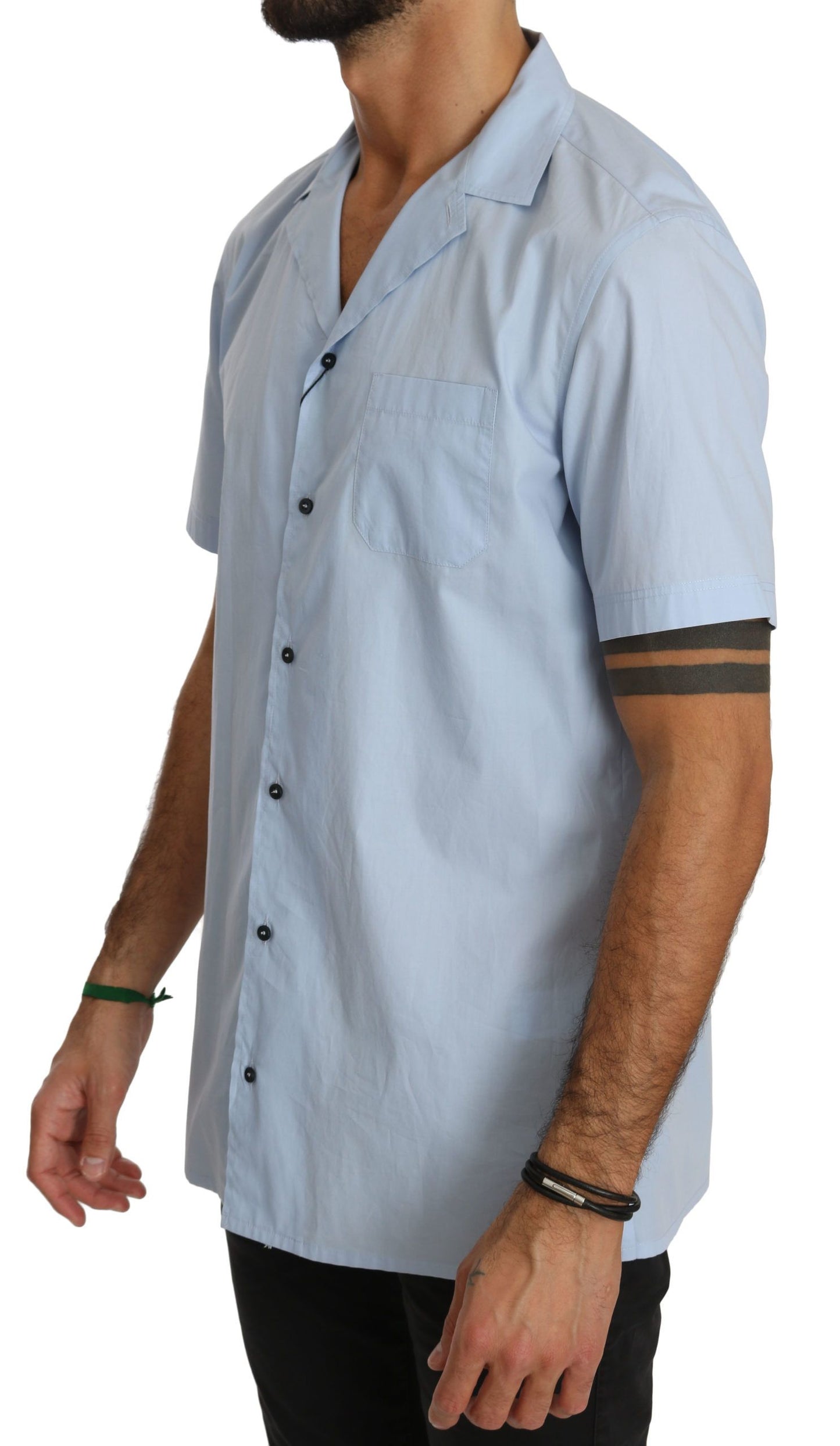 Blaues Kurzarmhemd aus 100% Baumwolle