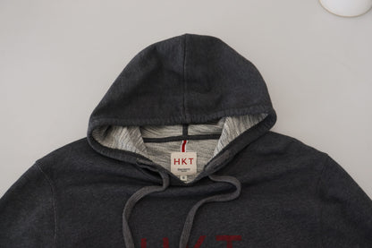 Grauer Langarmpullover aus Baumwolle mit Kapuze