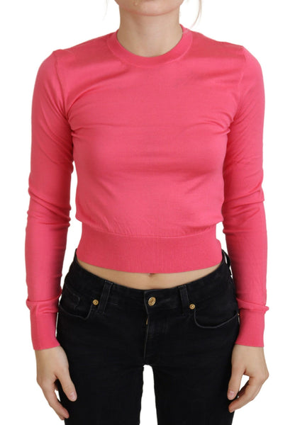 Rosa Seidenpullover mit Rundhalsausschnitt