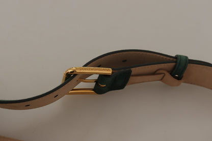 Moosgrüner Samtgürtel mit goldfarbener Logo-Metallschnalle
