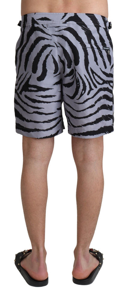 Graue Beachwear-Shorts mit Zebradruck