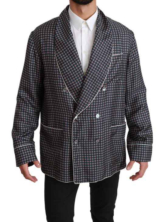 Marineblauer gemusterter Zweireiher Mantel Jacke