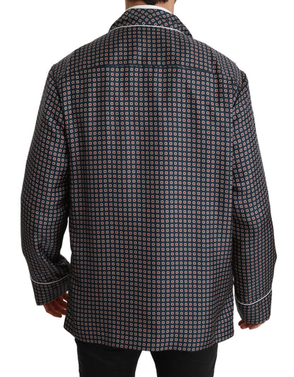 Marineblauer gemusterter Zweireiher Mantel Jacke