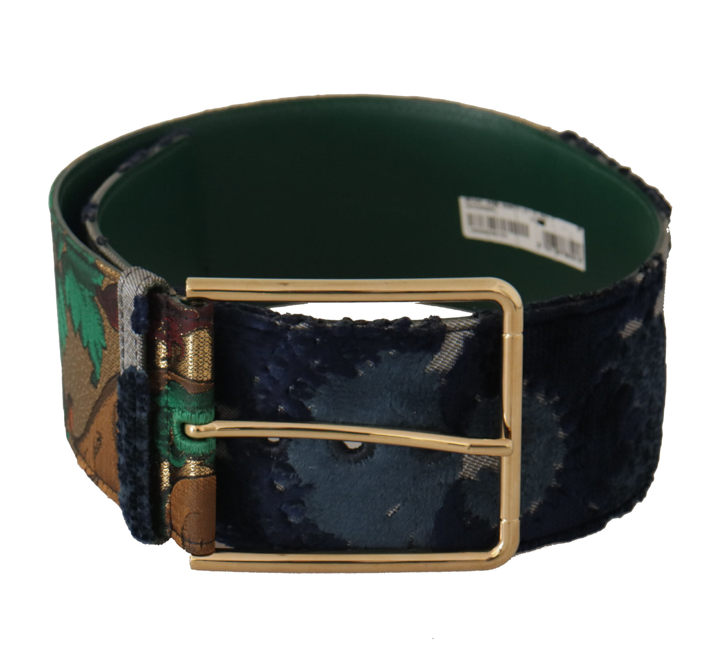 Grüner Jacquard-Embroider-Leder-Gürtel mit goldener Metallschnalle
