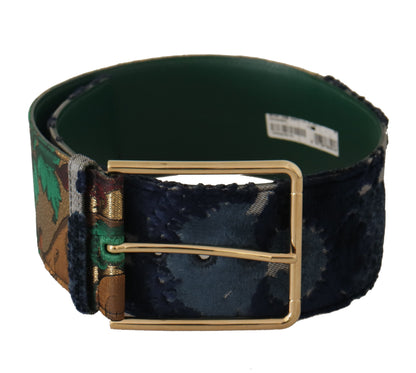 Grüner Jacquard-Embroider-Leder-Gürtel mit goldener Metallschnalle