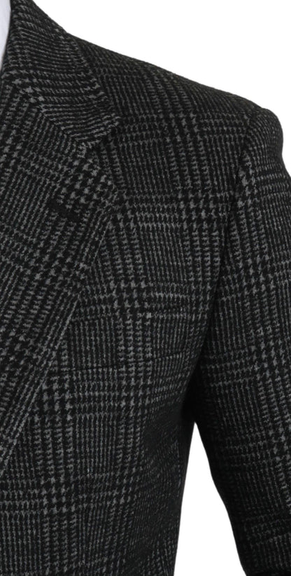 Graue karierte Slim Fit Jacke Blazer