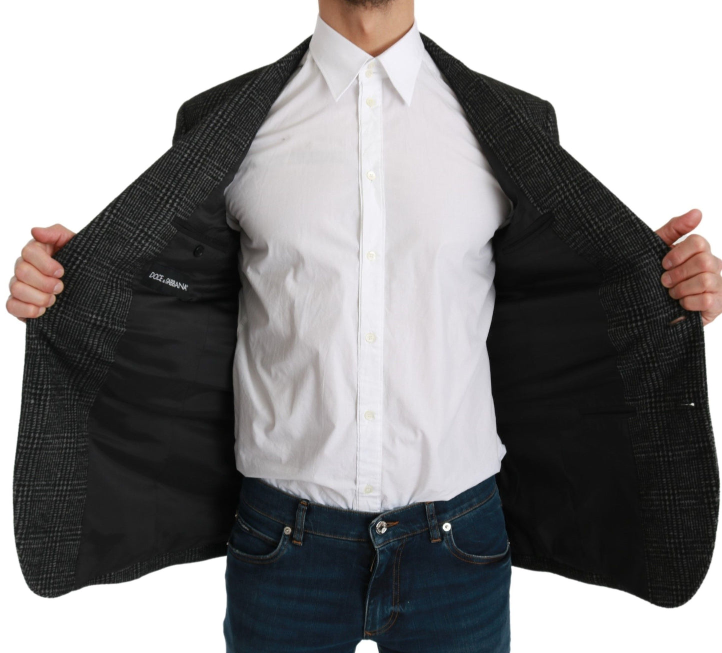 Graue karierte Slim Fit Jacke Blazer