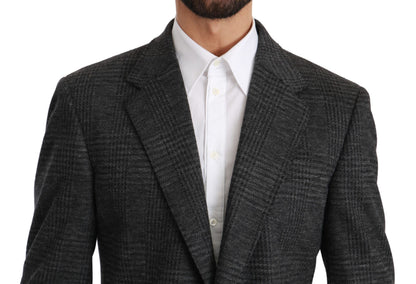 Grau kariertes Wollsakko Formeller Blazer