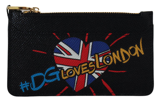 Schwarzes Leder #DGLovesLondon Frauen Kartenhalter Münzetui Brieftasche