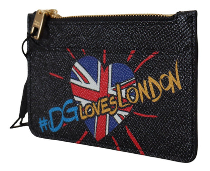 Schwarzes Leder #DGLovesLondon Frauen Kartenhalter Münzetui Brieftasche