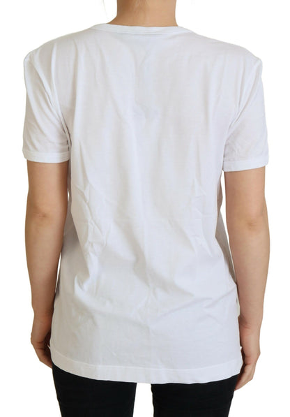 Weißes bedrucktes Pullover-Top mit kurzen Ärmeln