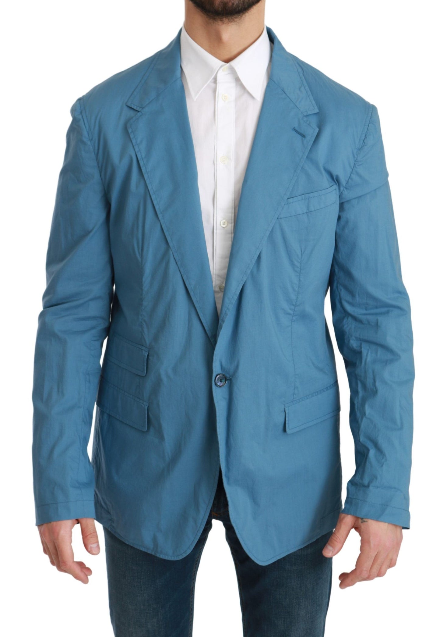 Blauer einreihiger formeller Blazer aus Baumwolle