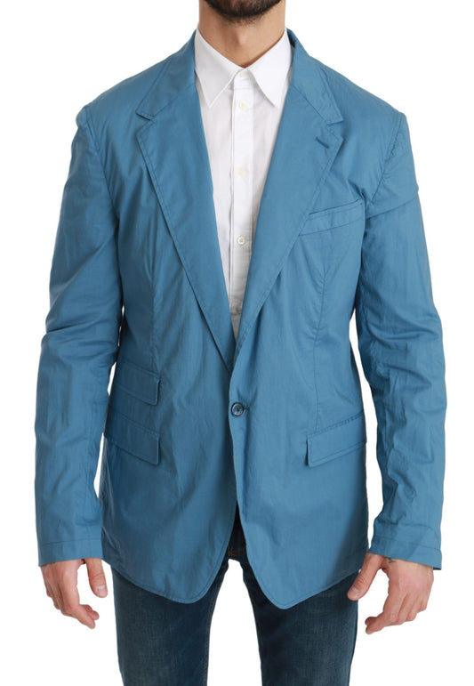Blauer einreihiger formeller Blazer aus Baumwolle