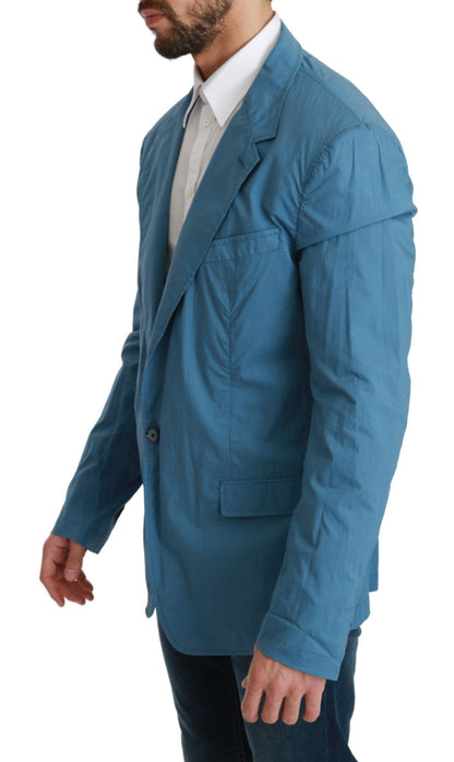 Blauer einreihiger formeller Blazer aus Baumwolle