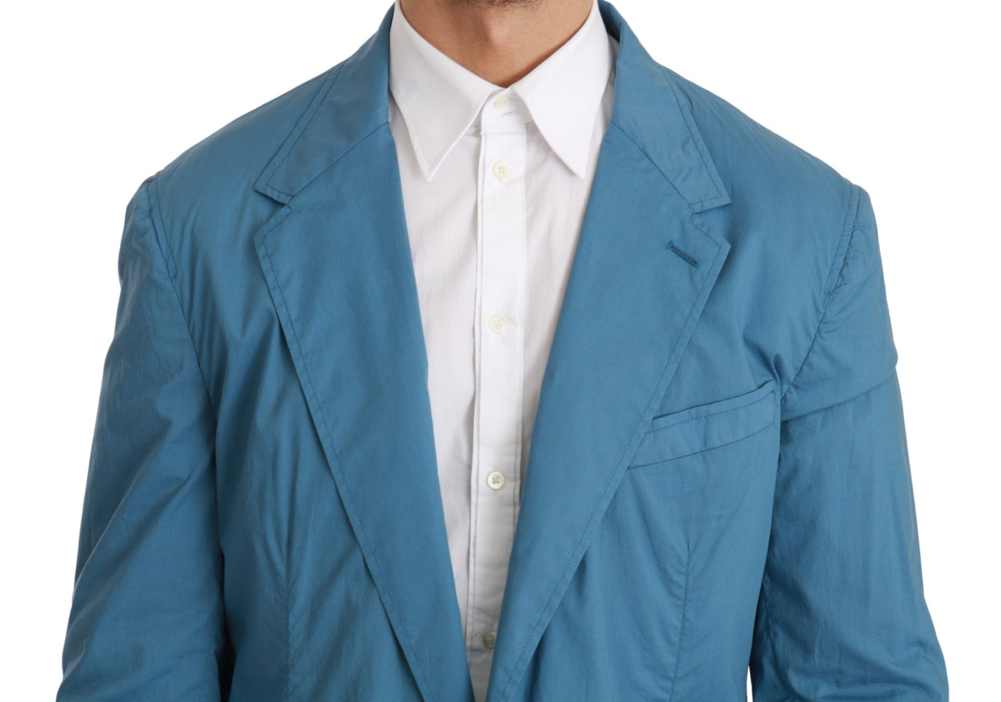 Blauer einreihiger formeller Blazer aus Baumwolle
