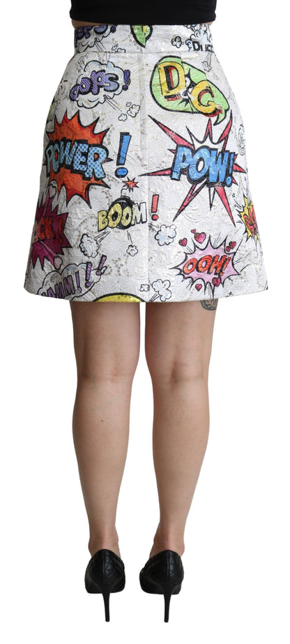 Weißer Cartoon Brokat Rock mit hoher Taille in A-Linie