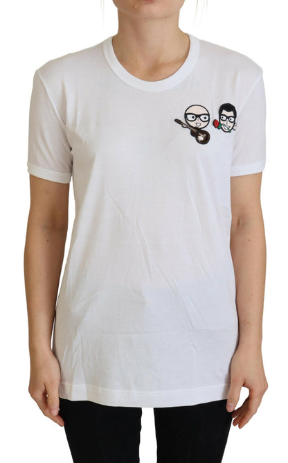 Weißes #dgfamily Baumwoll-T-Shirt mit Rundhalsausschnitt