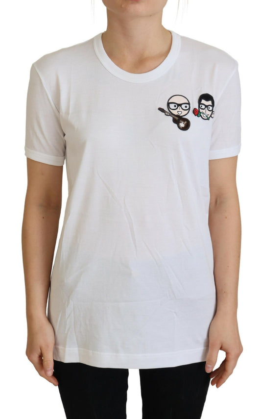 Weißes #dgfamily Baumwoll-T-Shirt mit Rundhalsausschnitt