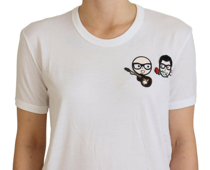 Weißes #dgfamily Baumwoll-T-Shirt mit Rundhalsausschnitt