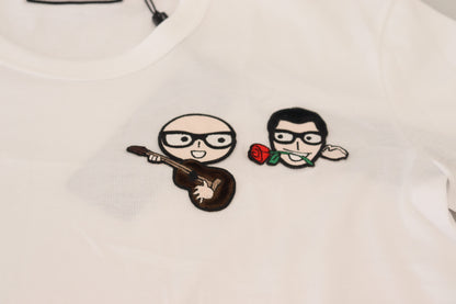 Weißes #dgfamily Baumwoll-T-Shirt mit Rundhalsausschnitt