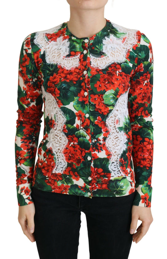 Multicolor Wollpullover mit Blumenmuster