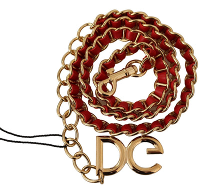 Rotes Leder Goldton DG Logo Gürtelkette