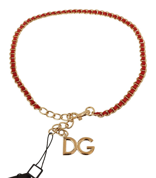 Rotes Leder Goldton DG Logo Gürtelkette
