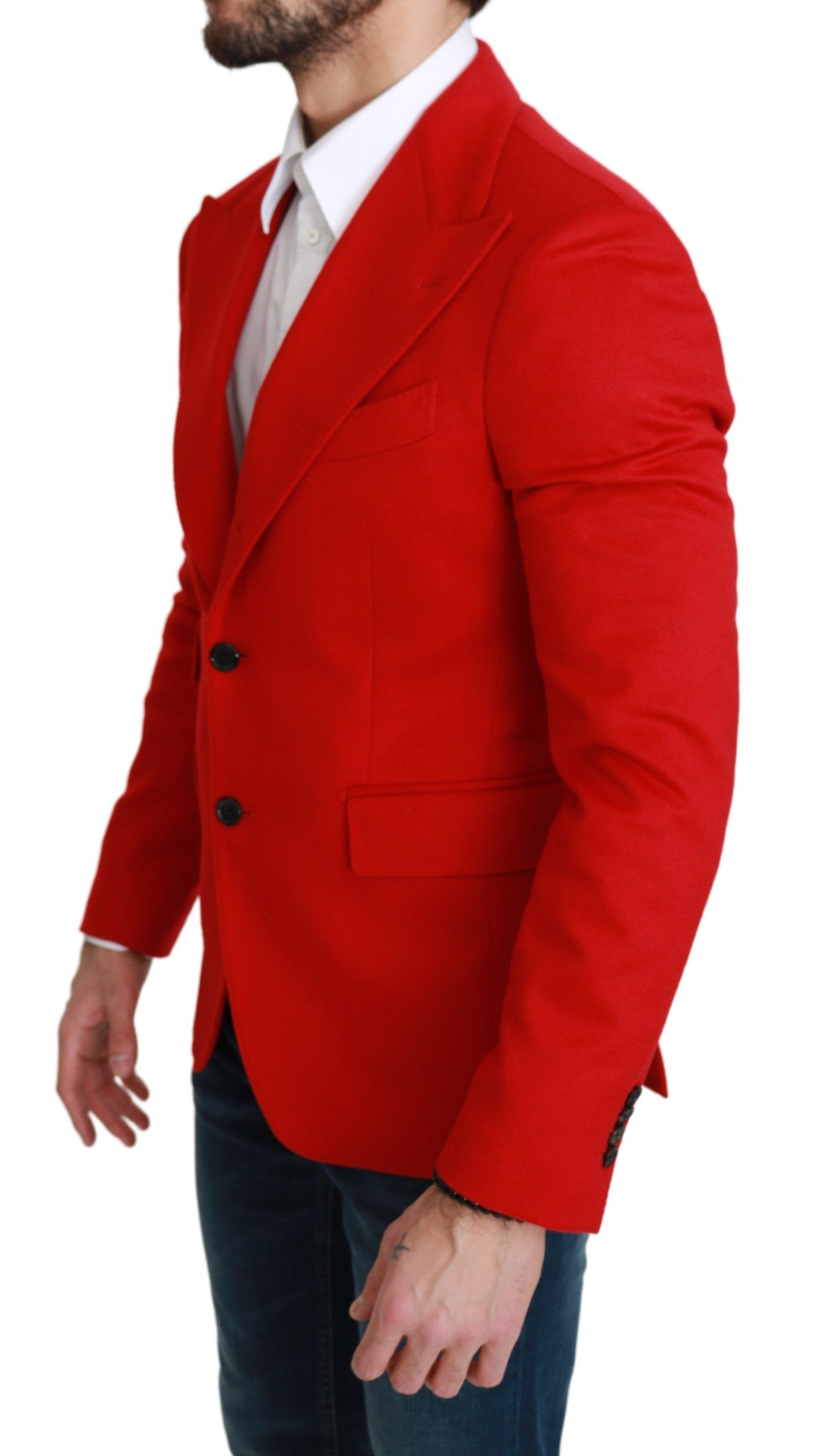 Rotes Kaschmir Slim Fit Mantel Jacke Blazer