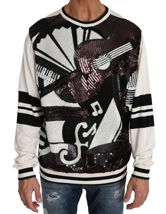 Weißer Jazz Pailletten-Gitarren-Pullover Top Pullover