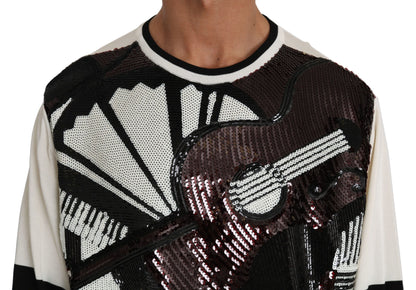 Weißer Jazz Pailletten-Gitarren-Pullover Top Pullover
