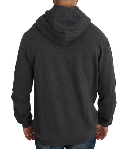 Grauer Pullover mit Kapuze und rotem Kristallherz Gun