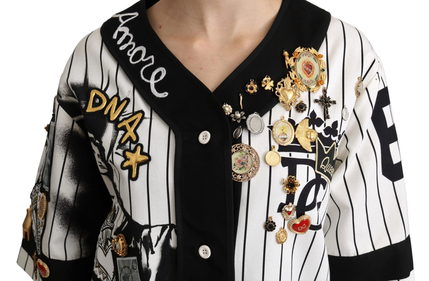 Weiß-schwarze Bluse Baumwolle Crystal Charms Amore Shirt
