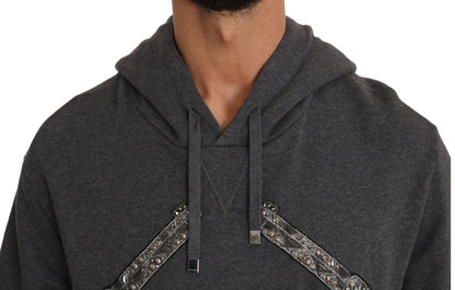Grauer Pullover mit Kapuze und rotem Kristallherz Gun