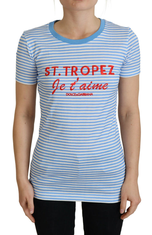 Weiß Blau Baumwolle Exklusiv ST. TROPEZ-T-Shirt
