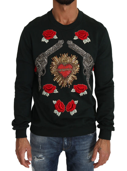 Grüner Crystal Heart Roses Gun Pullover