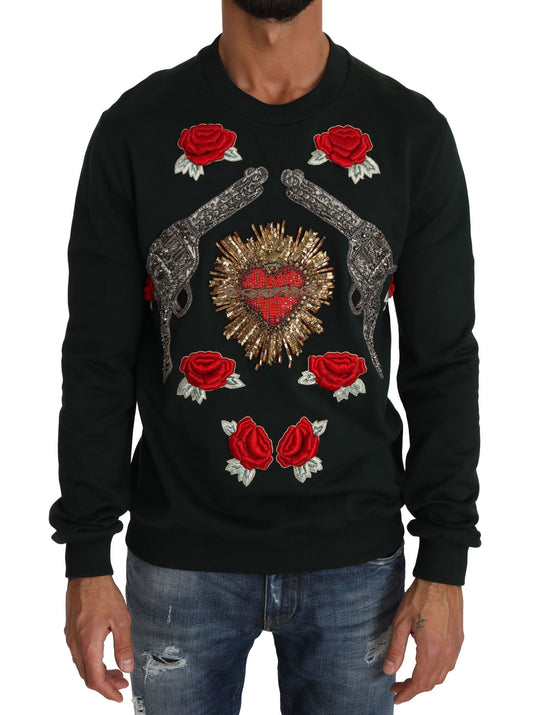 Grüner Crystal Heart Roses Gun Pullover