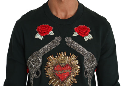 Grüner Crystal Heart Roses Gun Pullover